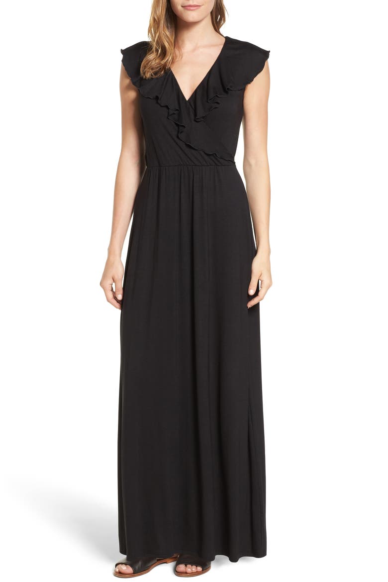 Ruffle Maxi Dress, Main, color, BLACK