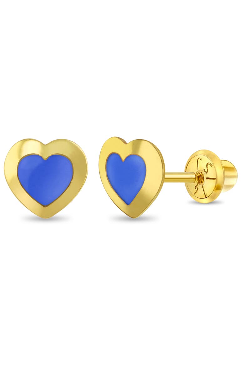 14k Enamel Heart Girl Earrings, Main, color, Blue