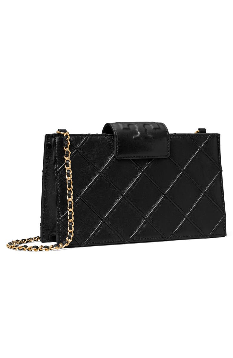 Tory Burch Mini Fleming Soft Quilted Leather Wallet on a Chain, Alternate, color, Black