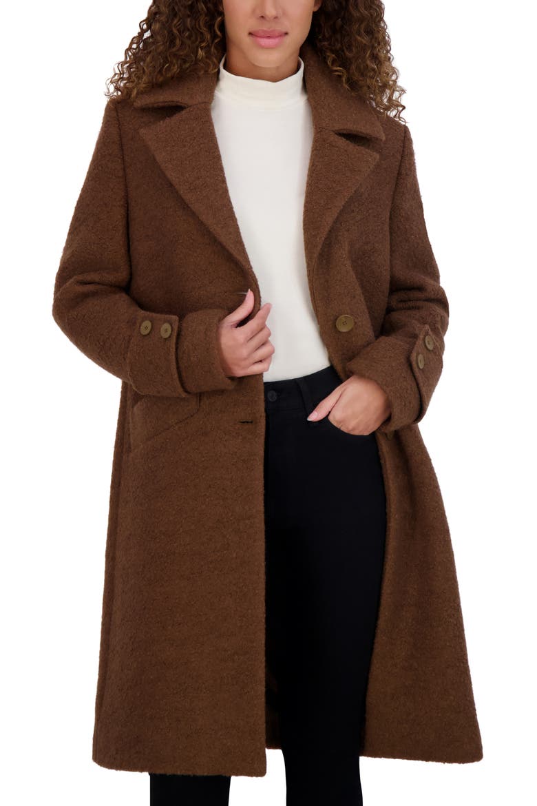 Regine Pressed Bouclé Wool Blend Coat, Alternate, color, SEPIA