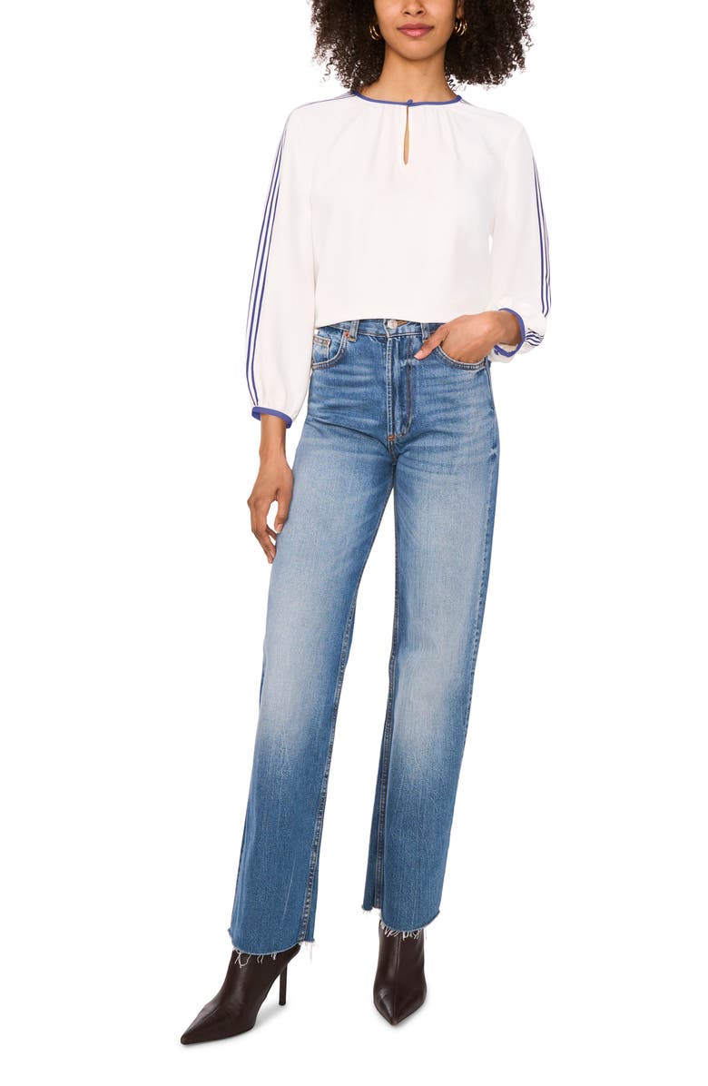 Vince Camuto Stripe Sleeve Detail Top, Alternate, color, New Ivory