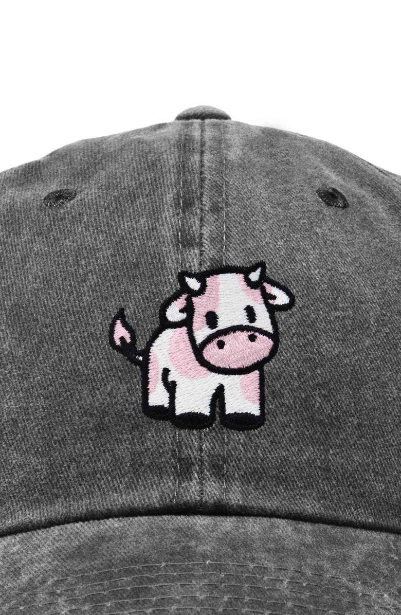 Dalix Strawberry Cow Embroidered Cap, Alternate, color, Washed Black