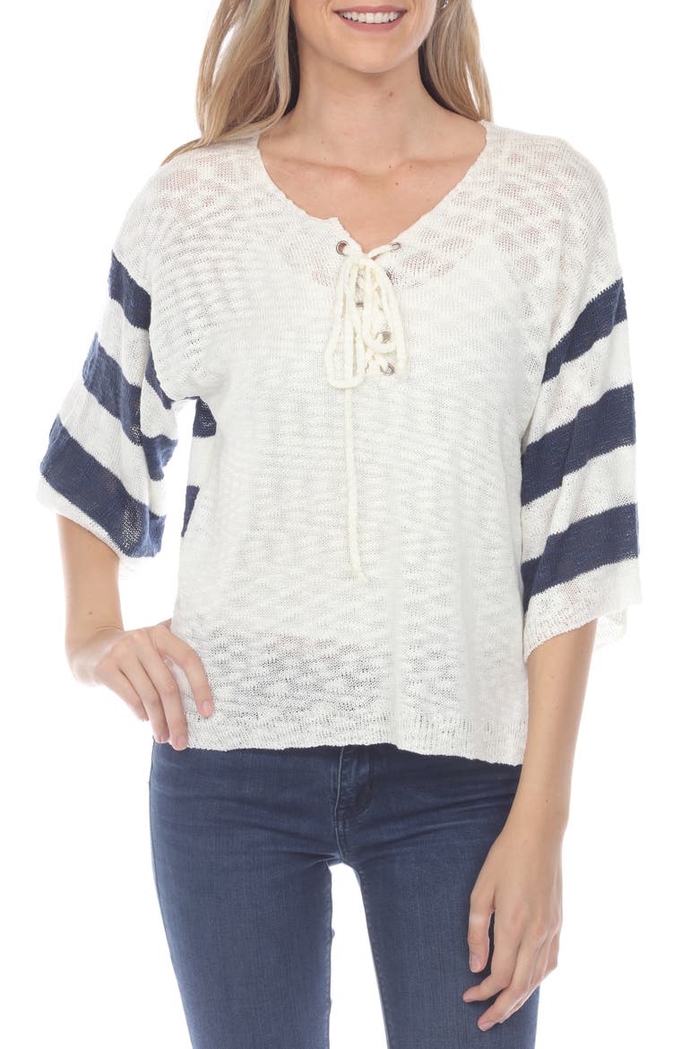 Stripe Knit Top, Main, color, NAVY