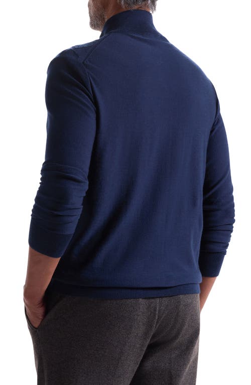 Bugatchi Merino Wool & Silk Diamond Quarter Zip Sweater In Blue