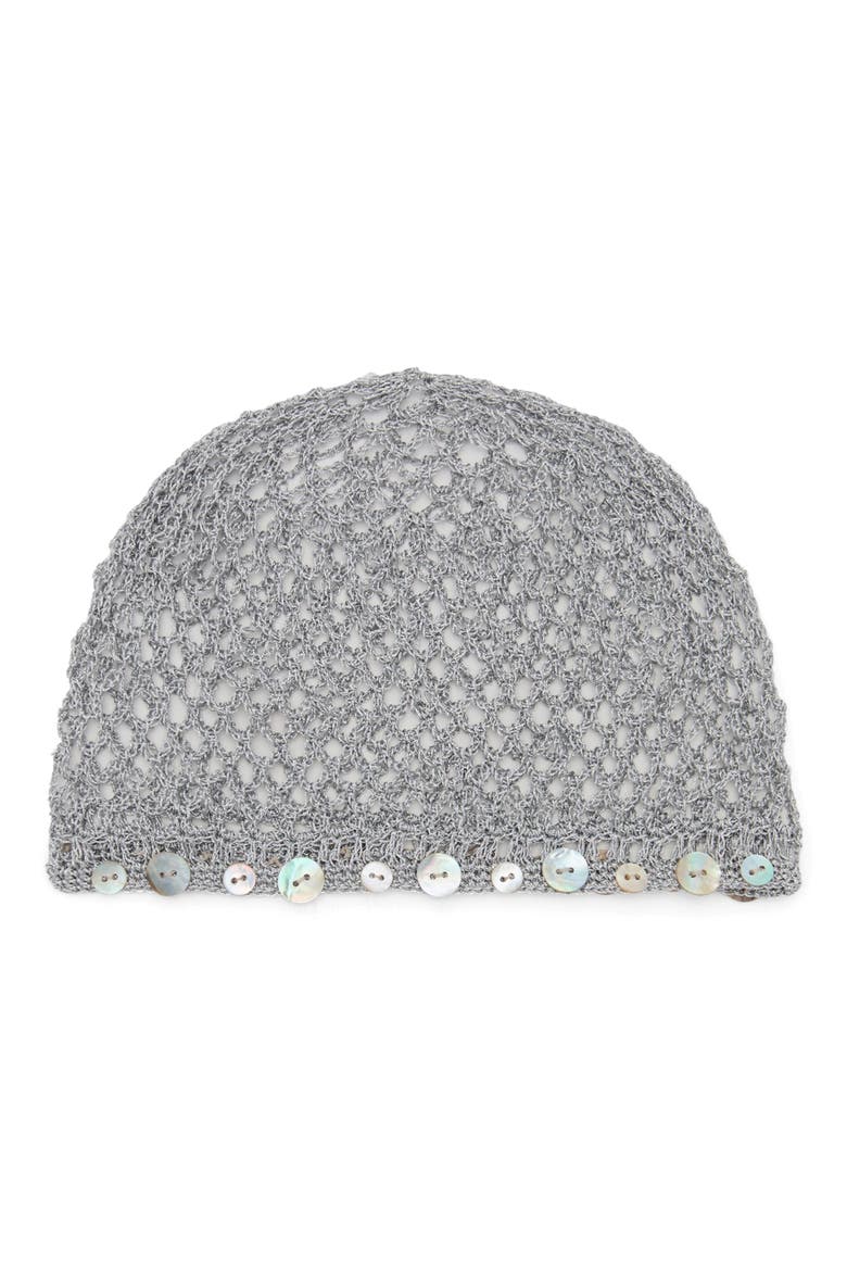 Button Trim Open Stitch Hat, Main, color, GREY