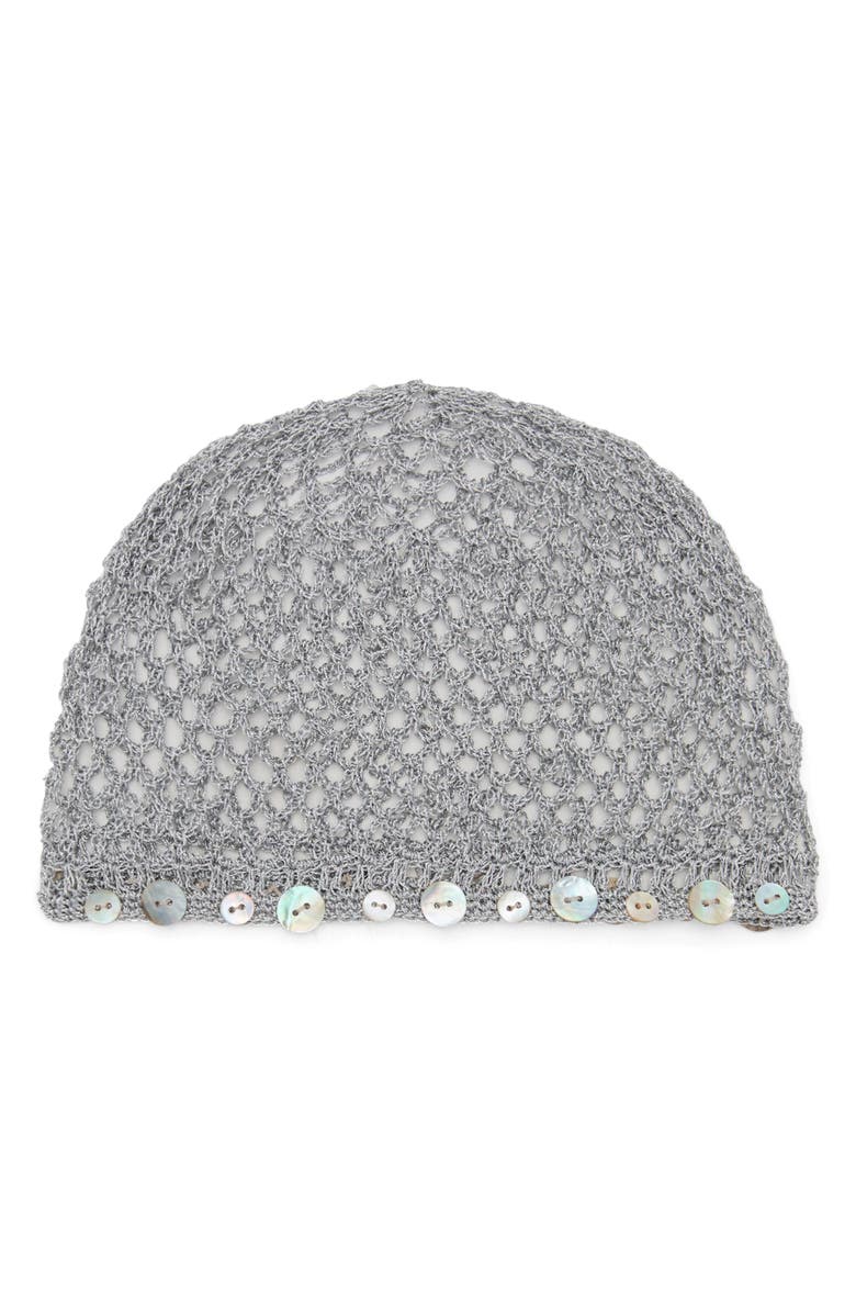 MANGO Button Trim Open Stitch Hat, Main, color, Grey