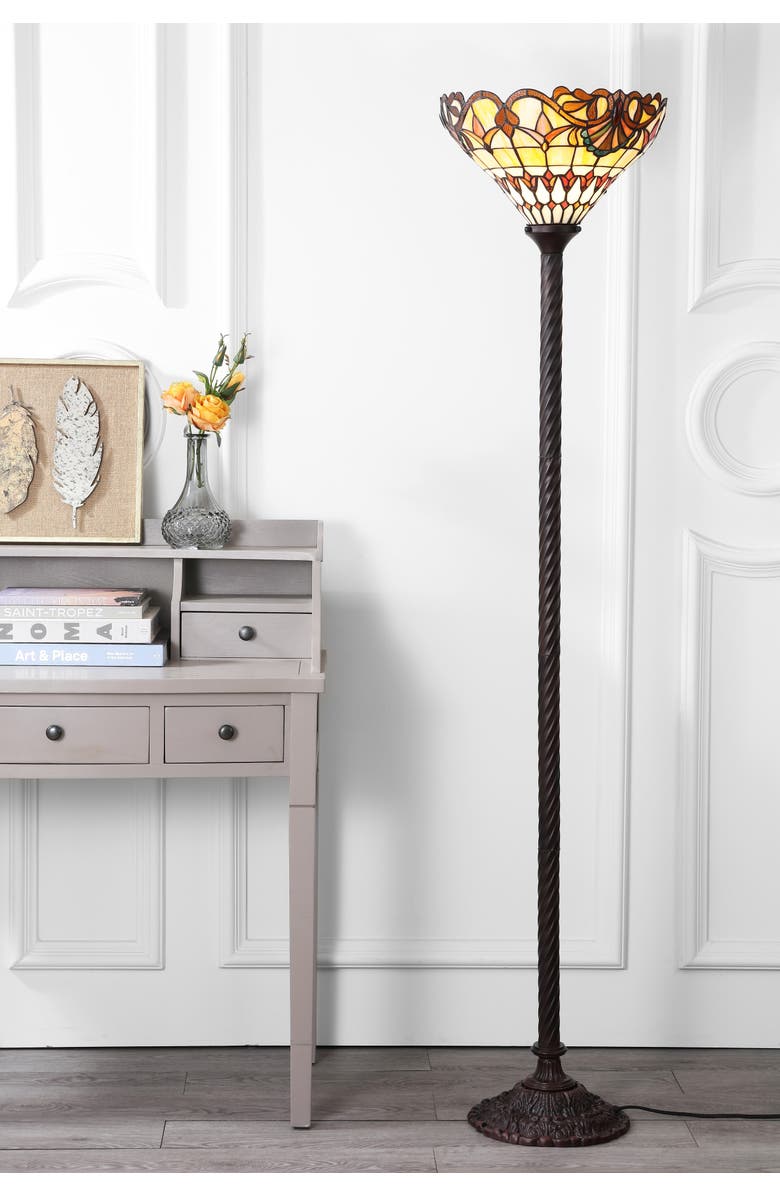 JONATHAN Y Davis Tiffany-Style 70" Torchiere LED Floor Lamp, Bronze, Alternate, color, Bronze