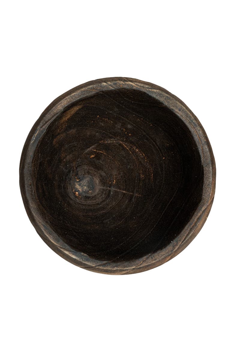 Rustic Paulownia Footed Wood Bowl, Charred Brown, Alternate, color, Brown