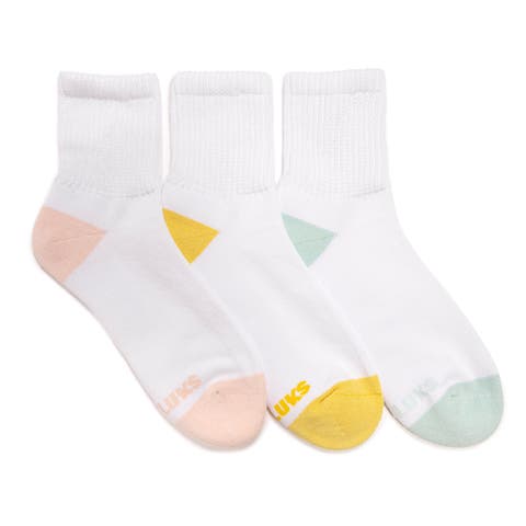 Cotton Quarter Crew Socks with Wide Rib Cuff, 3 Pair Pack