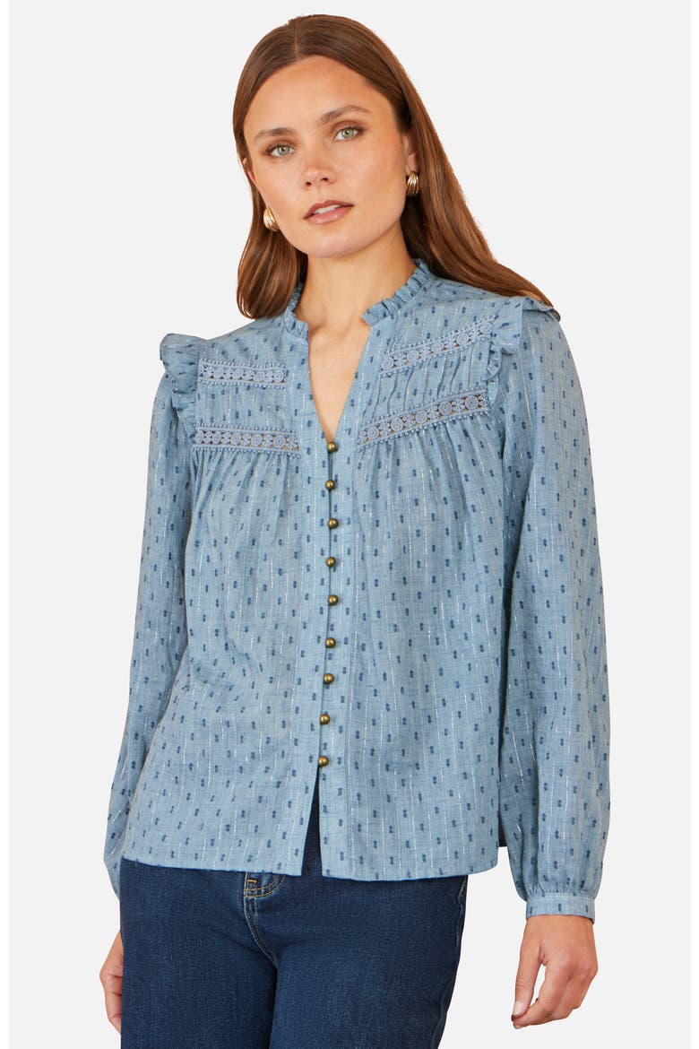 Cotton Lace Detail Shirt, Main, color, Blue