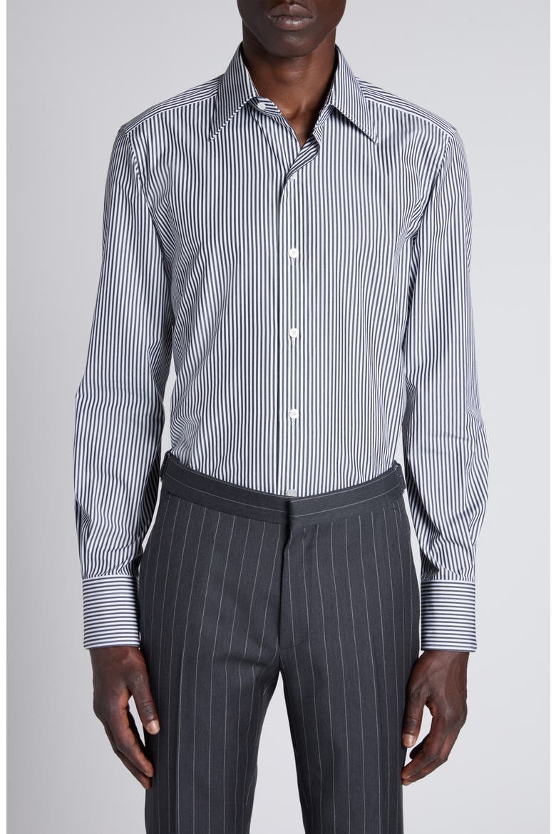 Stripe Cotton Blend Button-Up Shirt, Main, color, WHITE/ BLACK