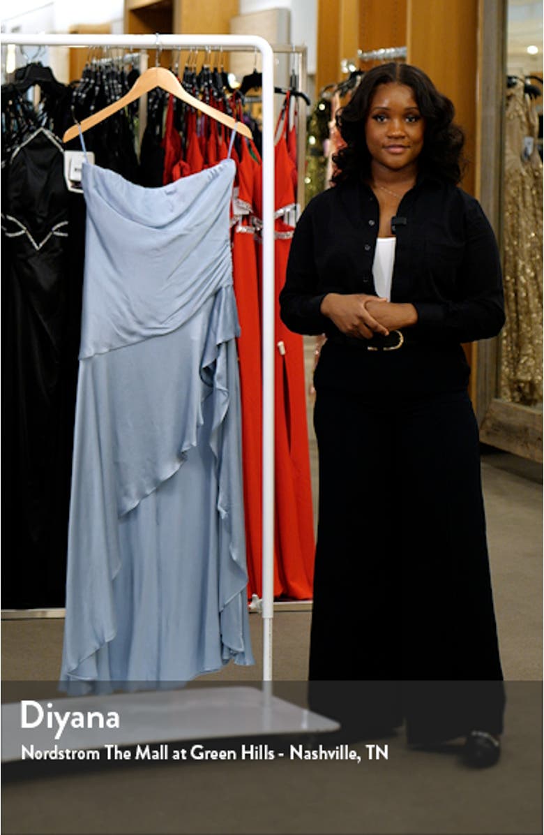 Lorenza Strapless Asymmetric Hem Satin Cocktail Dress, sales video thumbnail