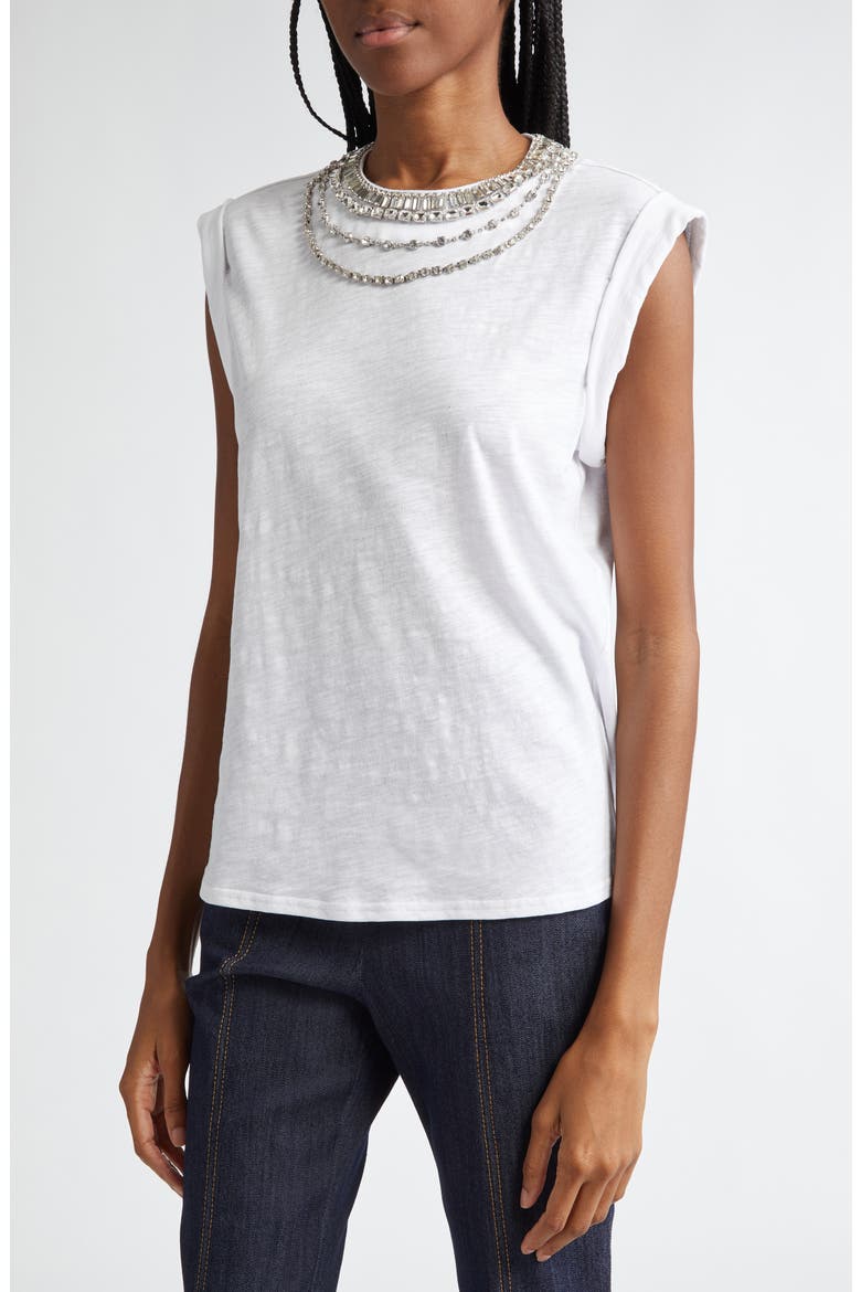 Bella Rhinestone Detail Cotton Top, Alternate, color, WHITE
