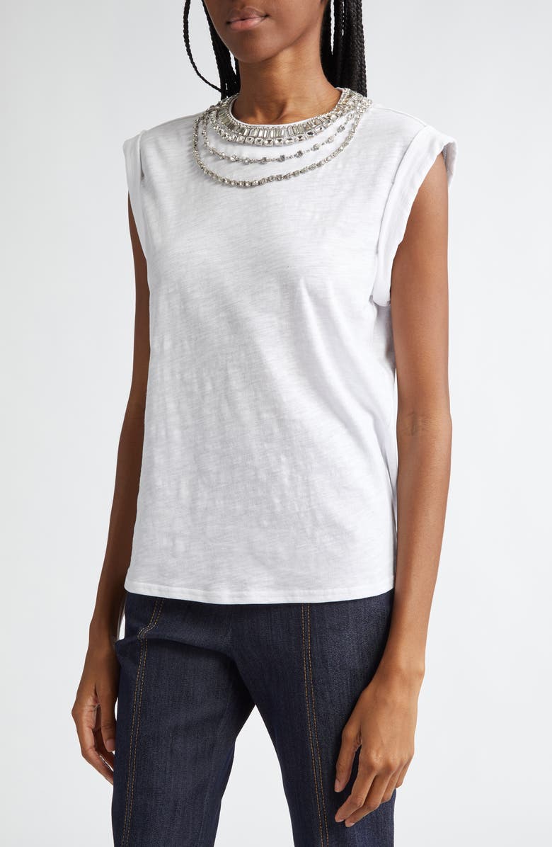 Cinq à Sept Bella Rhinestone Detail Cotton Top, Alternate, color, White