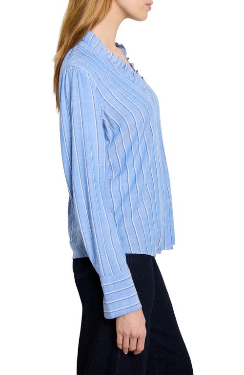 Nic + Zoe Nic+zoe Stripe Ruffle Around Top In Blue