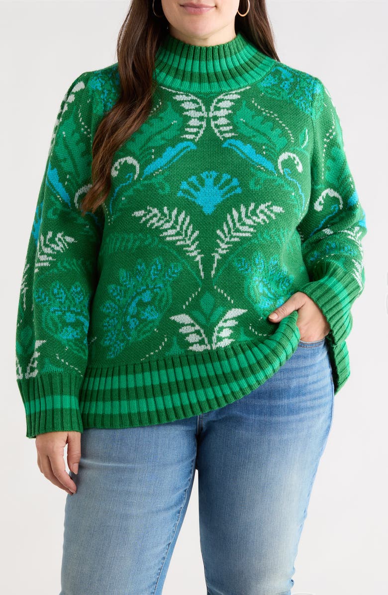 SUGARLIPS Verda Mock Neck Sweater, Main, color, Green-Multi