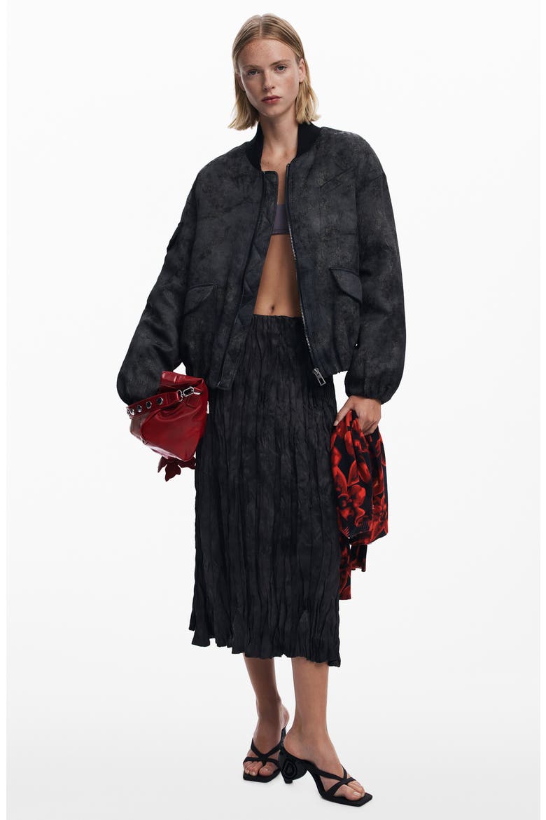 Pleated Midi Skirt, Alternate, color, DARK GRAY
