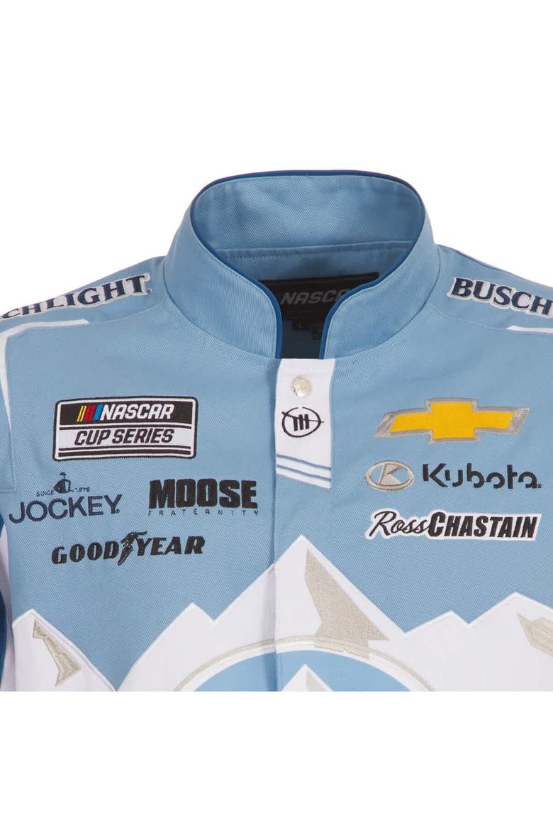 Men's JH Design White/Light Blue Ross Chastain Busch Light Full-Snap Twill Uniform Jacket, Alternate, color, White