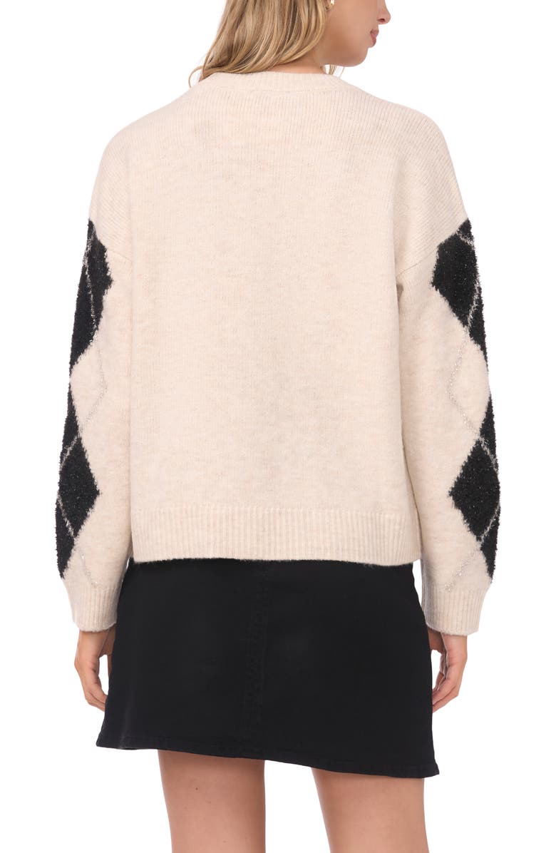 Vince Camuto Argyle Metallic Crewneck Sweater, Alternate, color, Light Oat Heather