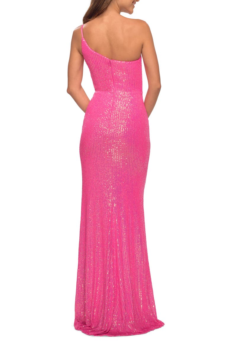 One-Shoulder Sequin Jersey Gown, Alternate, color, HOT PINK