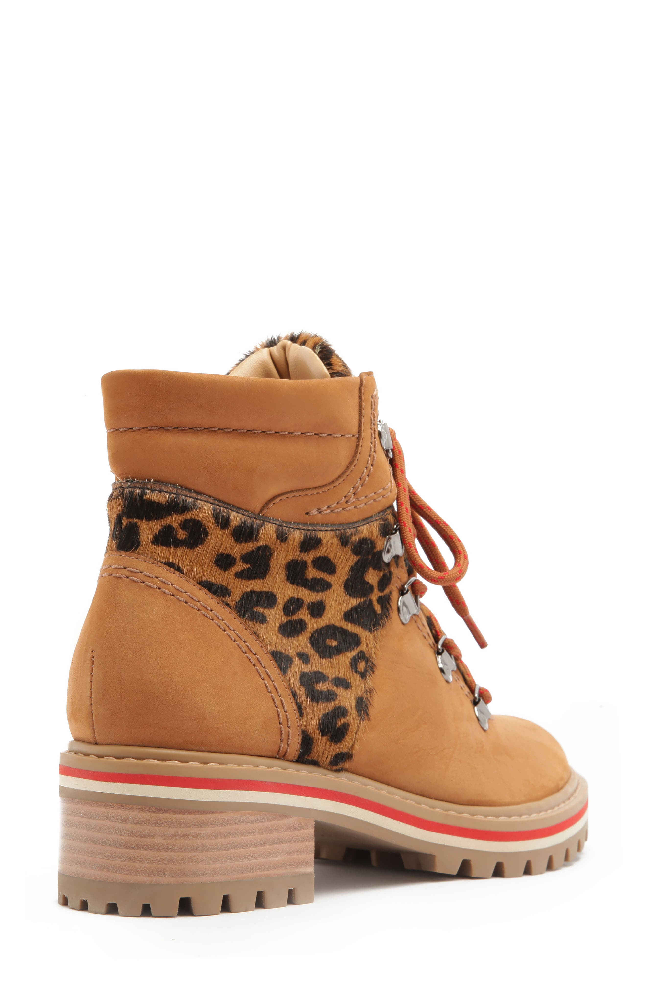 Keida Leopard Print Genuine Calf Hair Trim Hiking Boot, Alternate, color, WOOD/ SAND-BLACK CALF HAIR