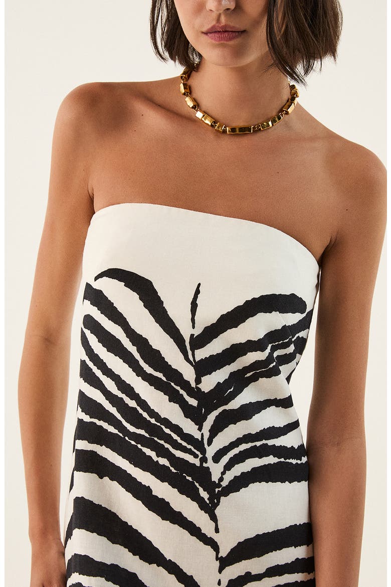 Penelope Print Strapless Linen Blend Dress, Alternate, color, BLACK/WHITE