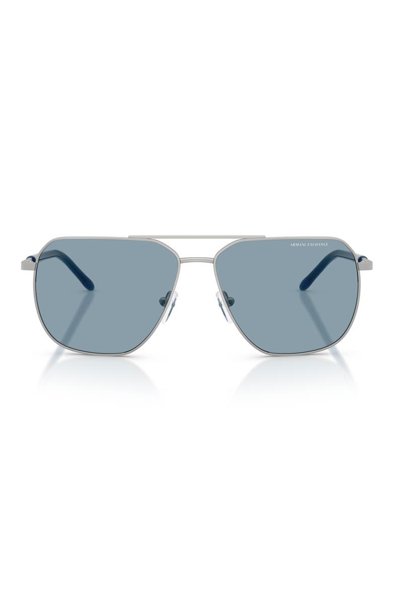 59mm Pilot Sunglasses, Main, color, MATTE SILVER / LIGHT BLUE