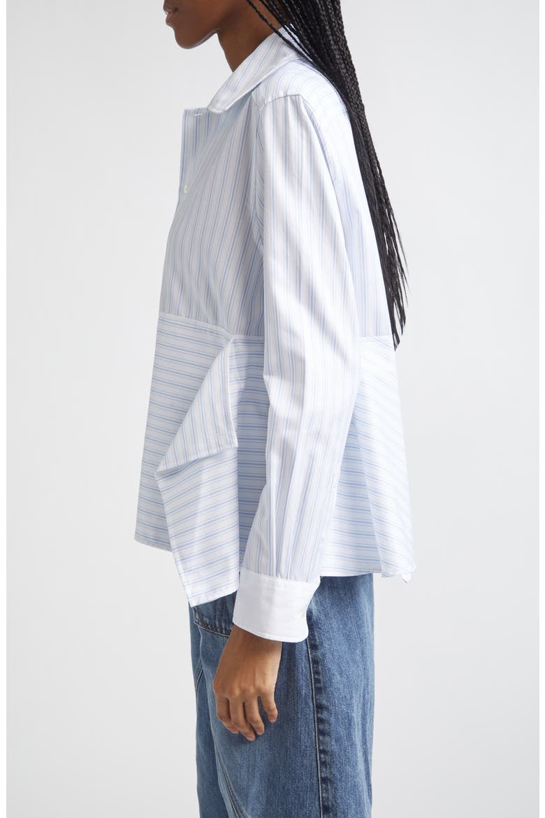 Asymmetric Draped Stripe Poplin Button-Up Shirt, Alternate, color, WHITE/ BLUE