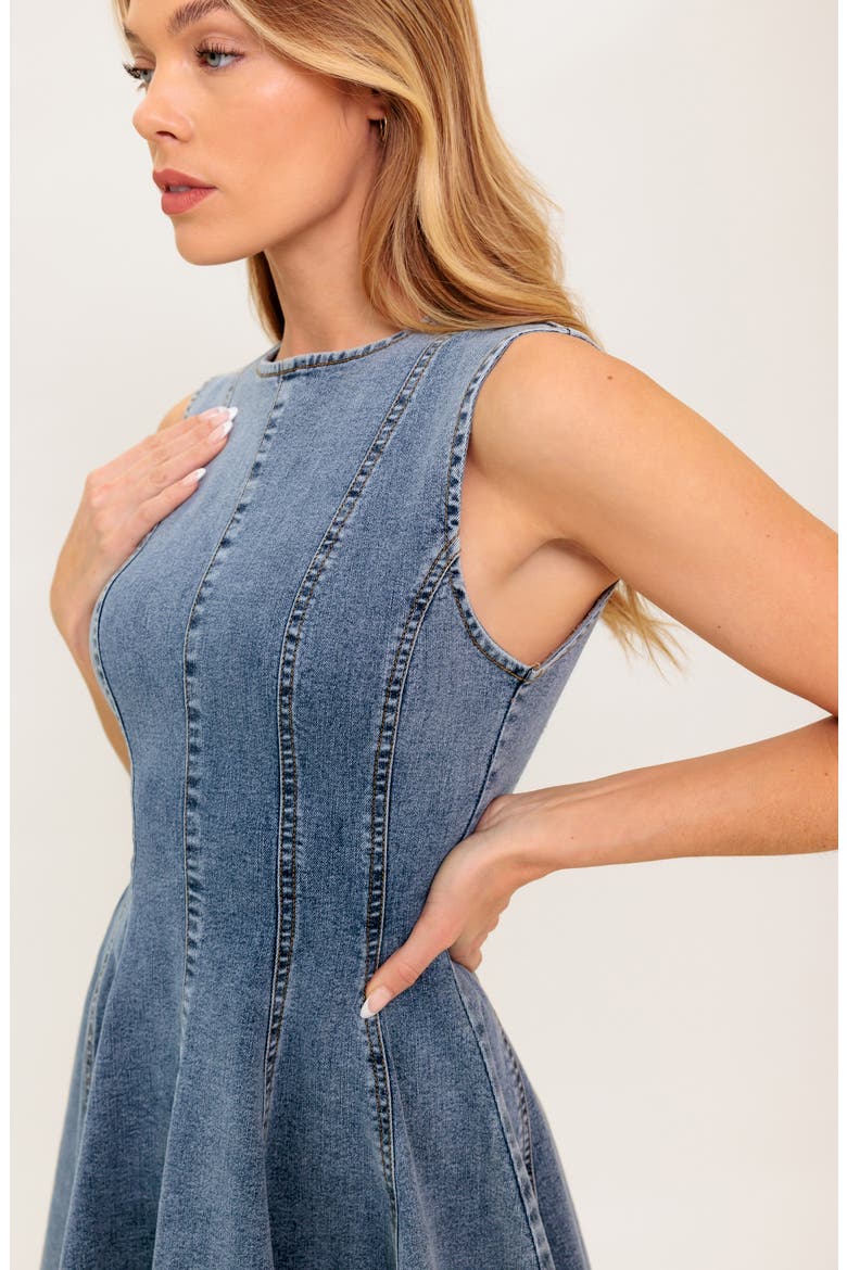 Sleeveless Washed Denim Fit & Flare Minidress, Alternate, color, DENIM ACID