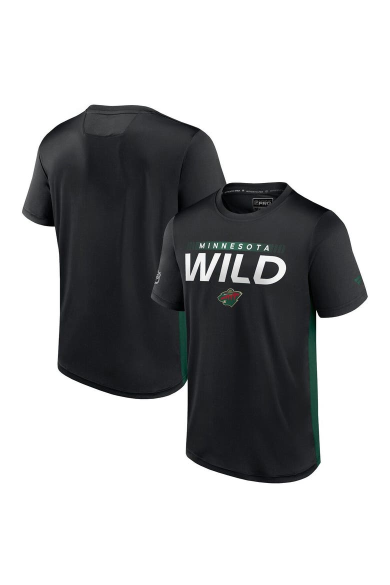 Men's Fanatics Branded Black/Green Minnesota Wild Authentic Pro Rink Tech T-Shirt, Main, color, Black