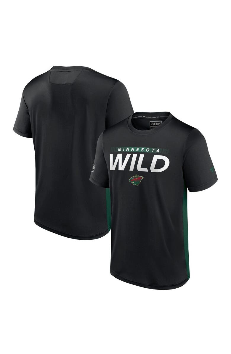 FANATICS Men's Fanatics Branded Black/Green Minnesota Wild Authentic Pro Rink Tech T-Shirt, Main, color,