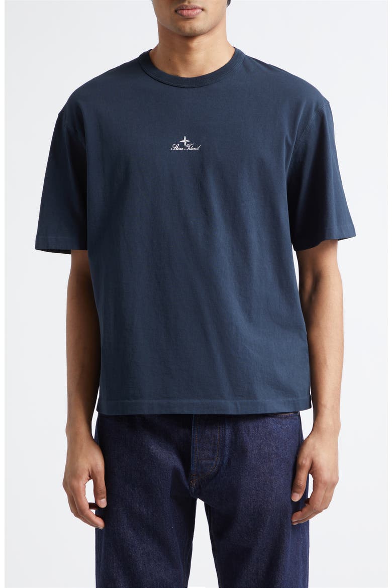 Institutional One Embroidered Cotton T-Shirt, Main, color, NAVY BLUE