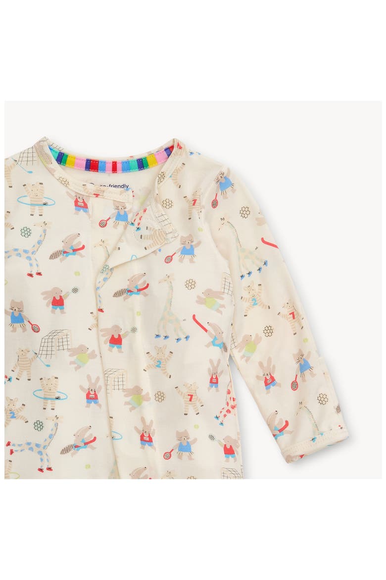 Furry Field Day Print Footie, Alternate, color, BEIGE