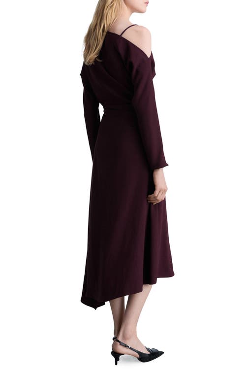 Mango Asymmetric Single Long Sleeve Midi Dress In Wine