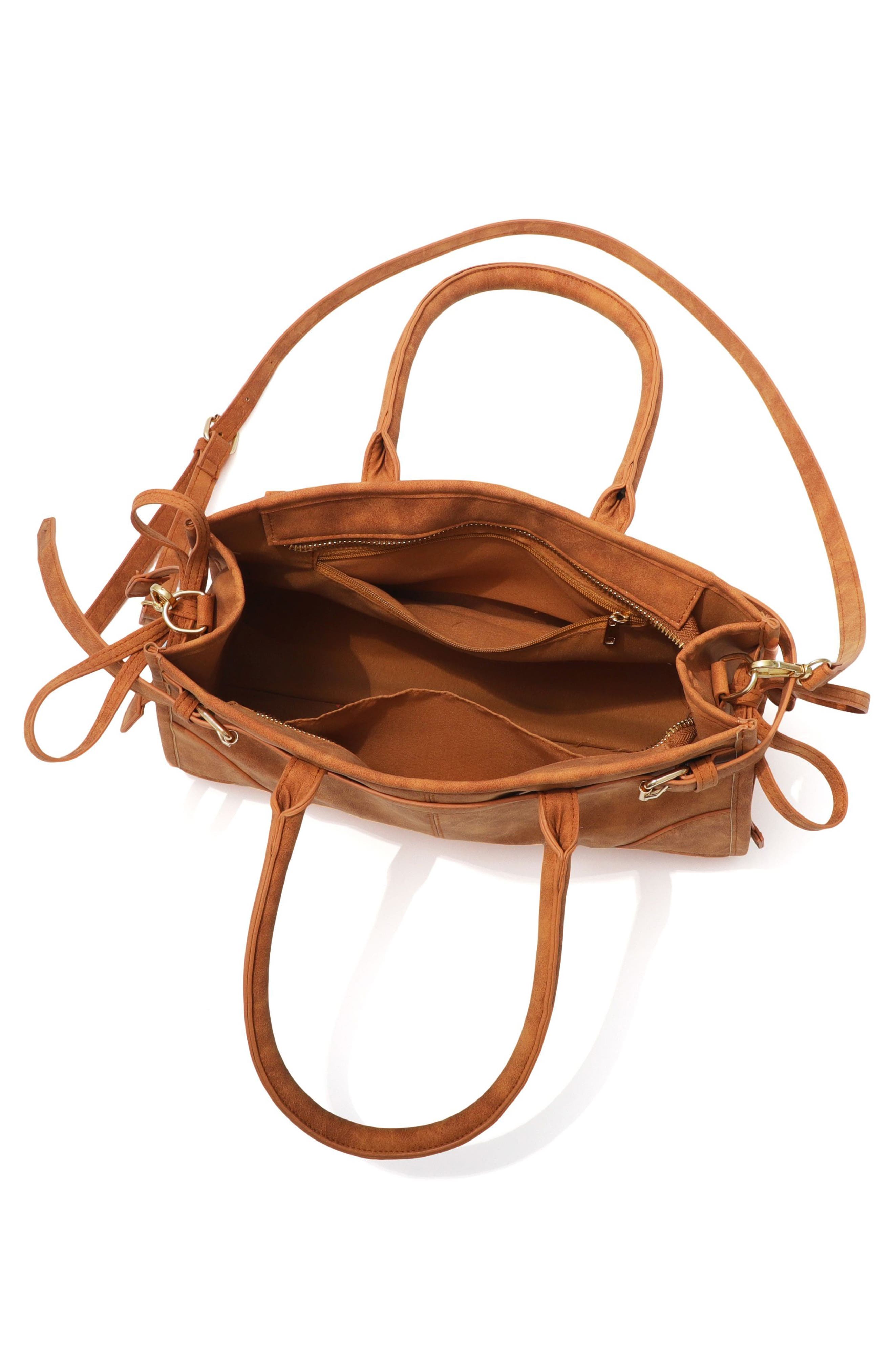 Adornia Belted Faux Suede Top Handle Bag, Alternate, color, Brown