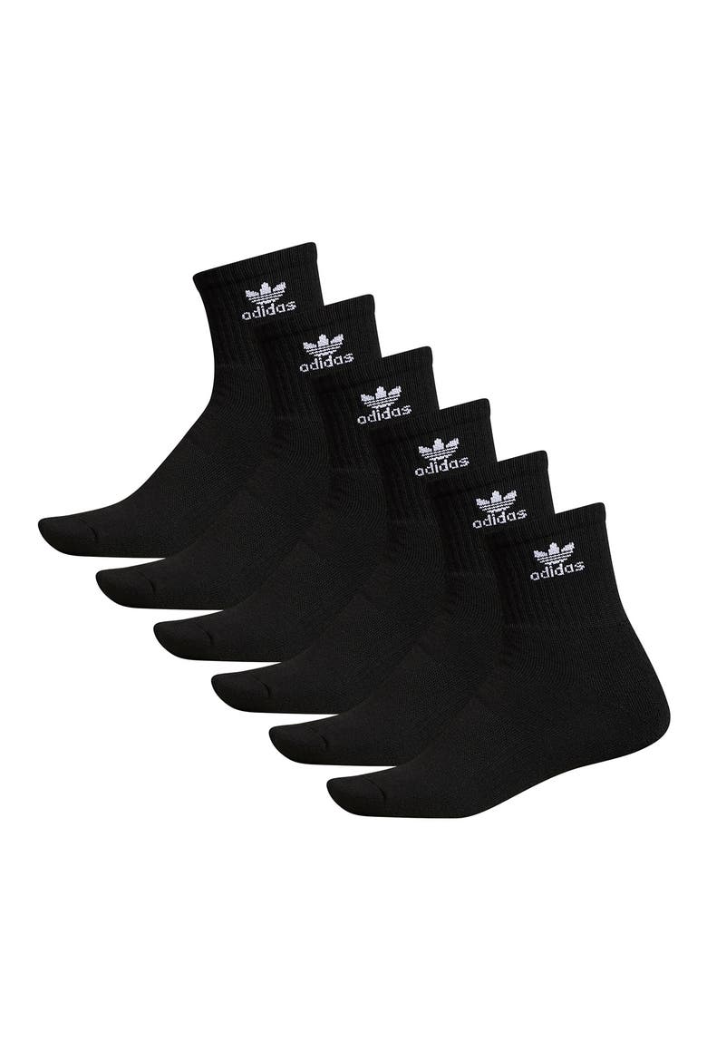 6-Pack Trefoil Performance Quarter Crew Socks, Alternate, color, BLACK