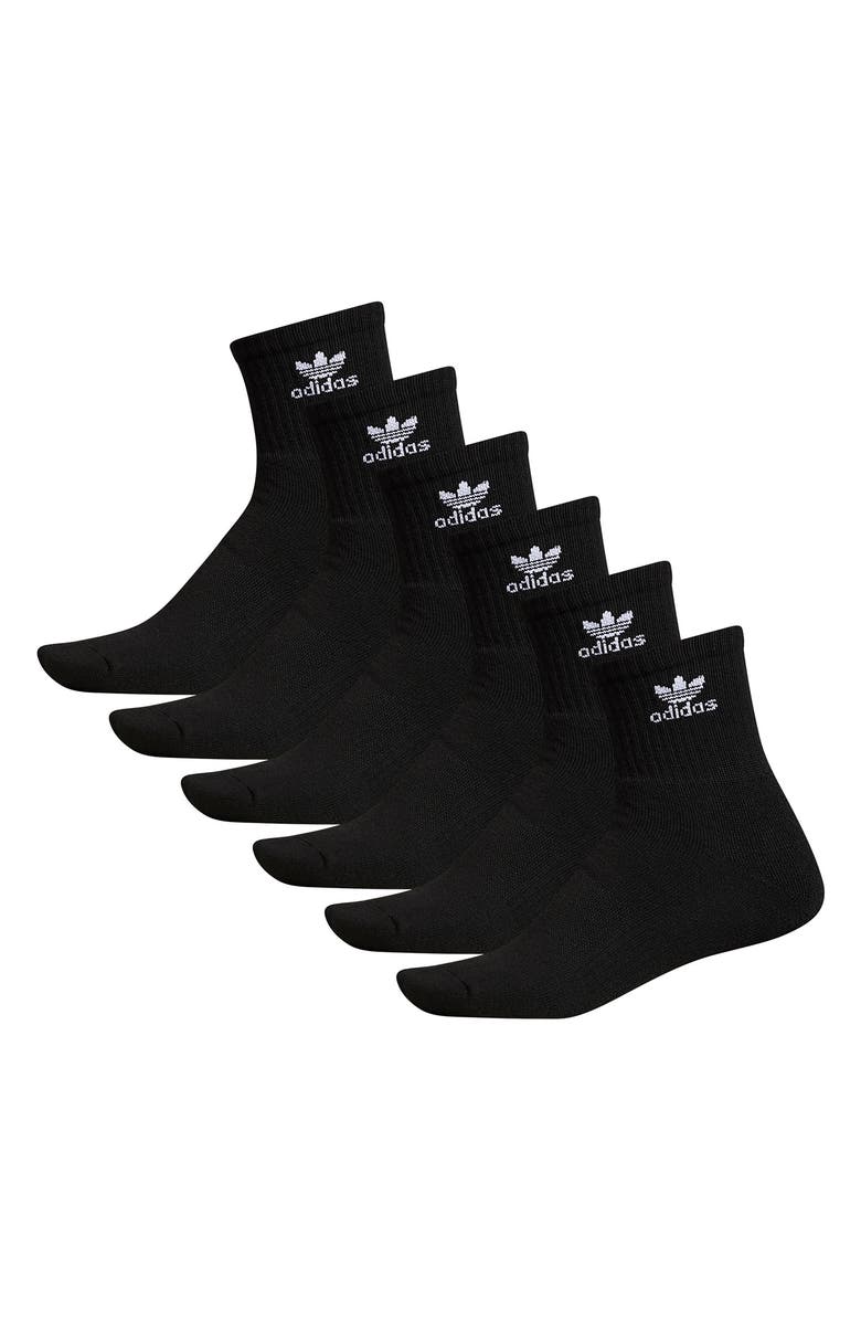 adidas 6-Pack Trefoil Performance Quarter Crew Socks, Alternate, color, Black