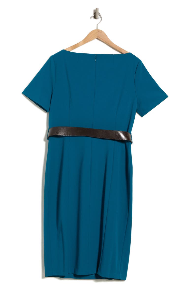 Belted Sheath Dress, Alternate, color, MIDNIGHT GREEN