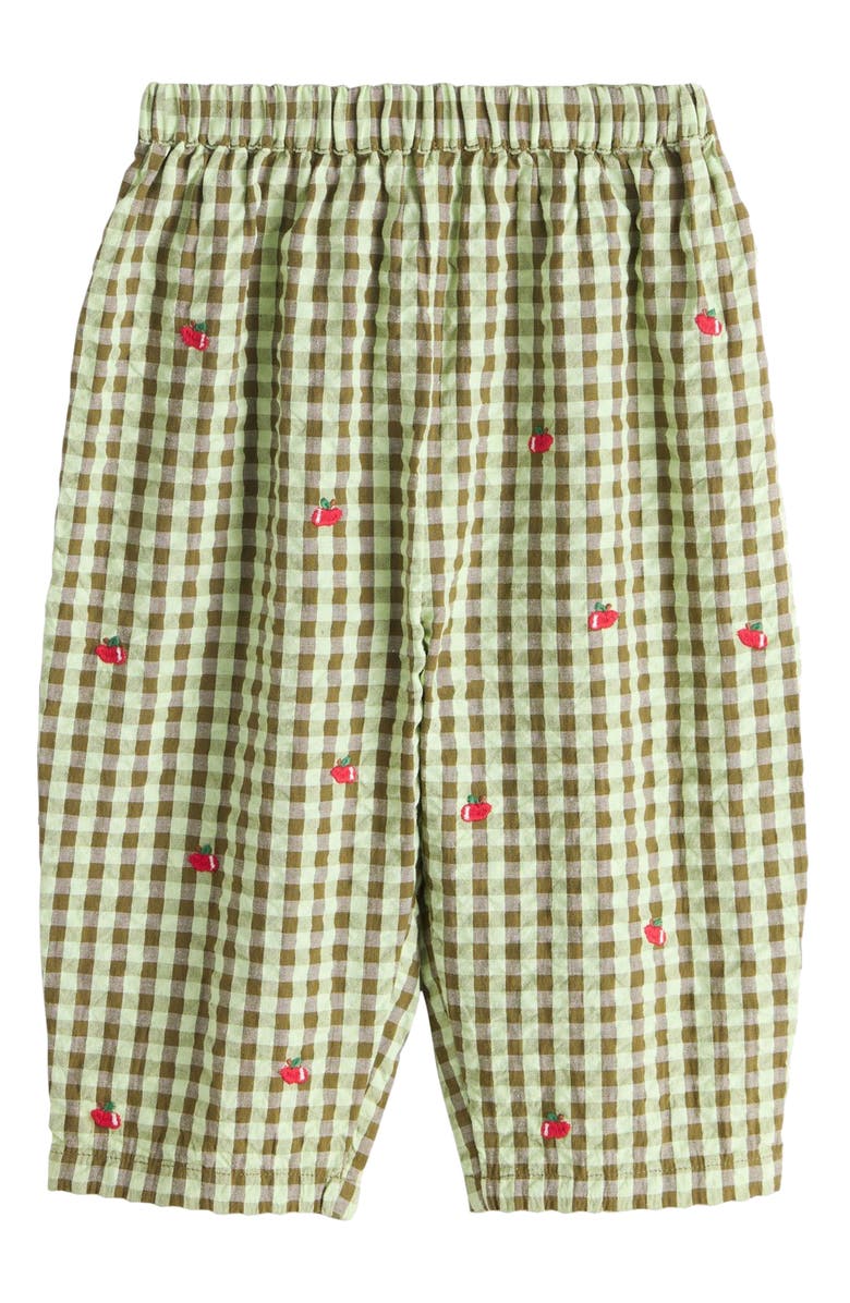NEXT Kids' Embroidered Cotton Gingham Pants, Main, color, Green