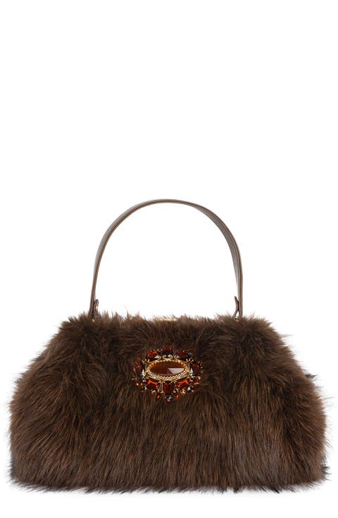 Gabor Faux Fur Satchel Handbag