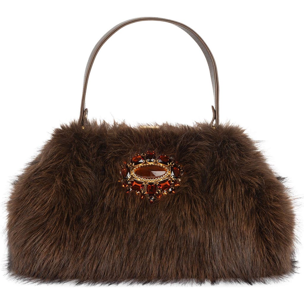 Jeffrey Campbell Gabor Faux Fur Satchel Handbag In Brown