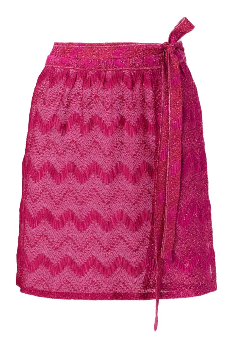 Wrap Cover-up Miniskirt In Zig Zag Lamé Viscose, Alternate, color, Purple