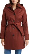 Sam Edelman Water Repellent Cotton Blend Gabardine Hooded Trench Coat