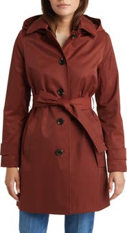 Sam Edelman Water Repellent Cotton Blend Gabardine Hooded Trench Coat