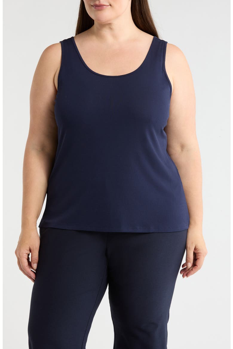Slim Fit Scoop Neck Silk Tank, Main, color, INK