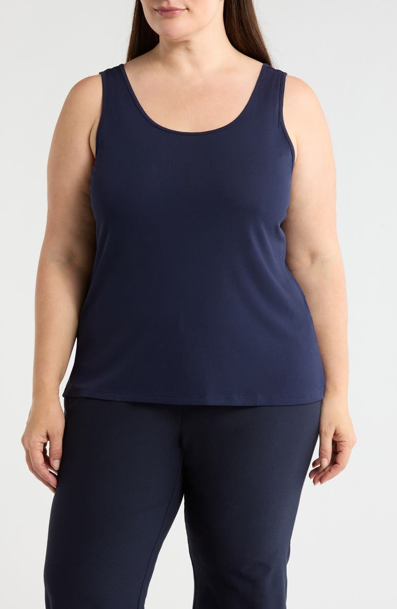 Eileen Fisher Slim Fit Scoop Neck Silk Tank, Main, color, Ink