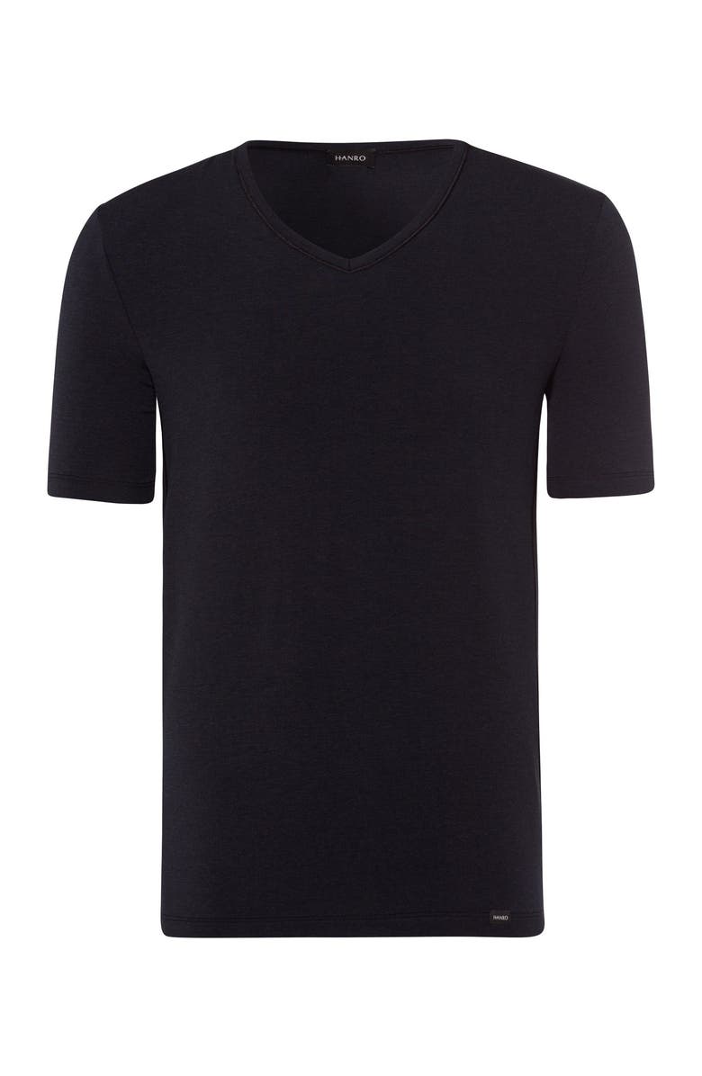 Hanro Natural Function Tencel and Cotton Fitted V-Neck T-Shirt, Main, color, Black