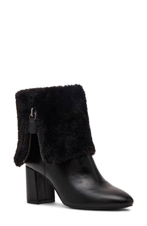 Akarli-F Faux Leather Bootie with Faux Fur Trim