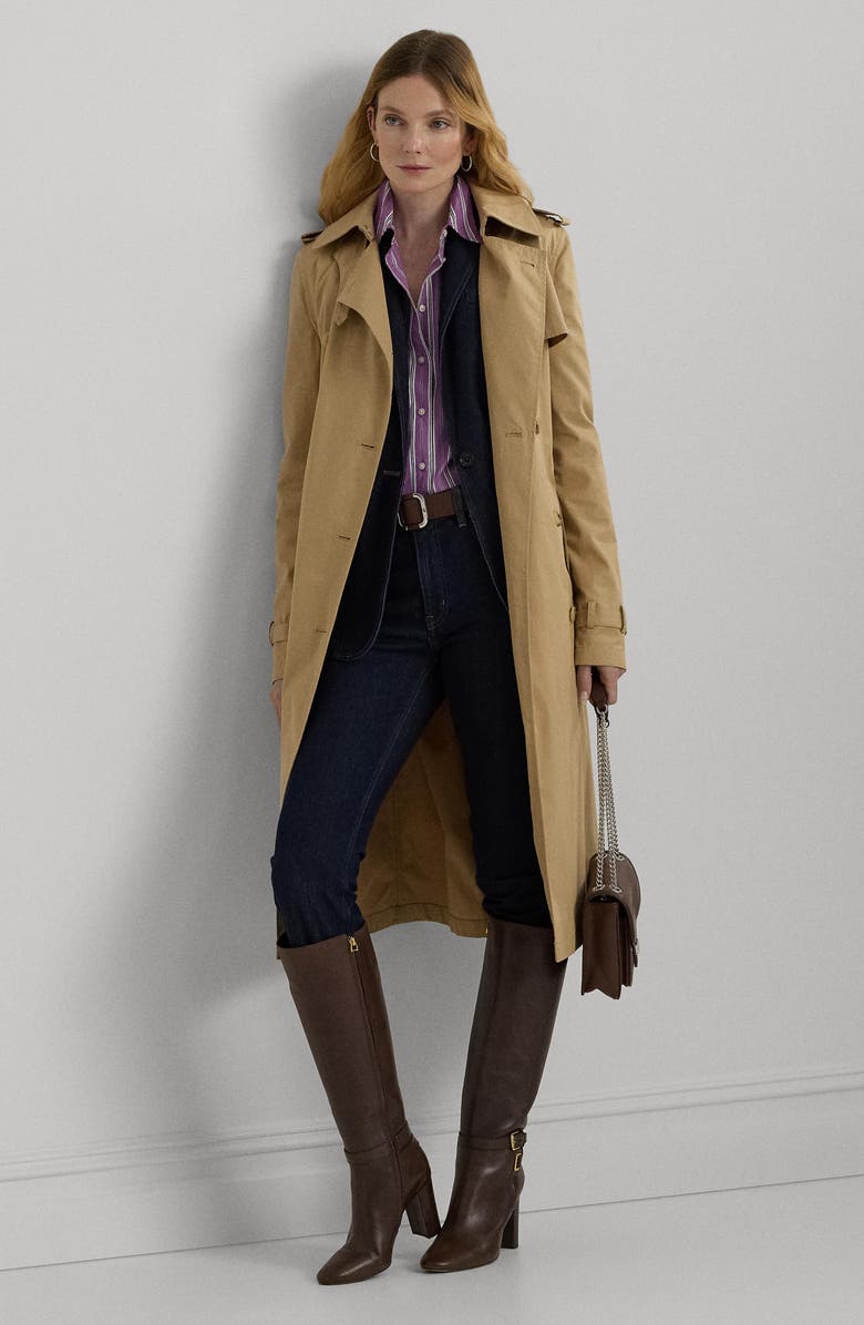 Lauren Ralph Lauren Water Repellent Belted Twill Trench Trench Coat, Alternate, color,