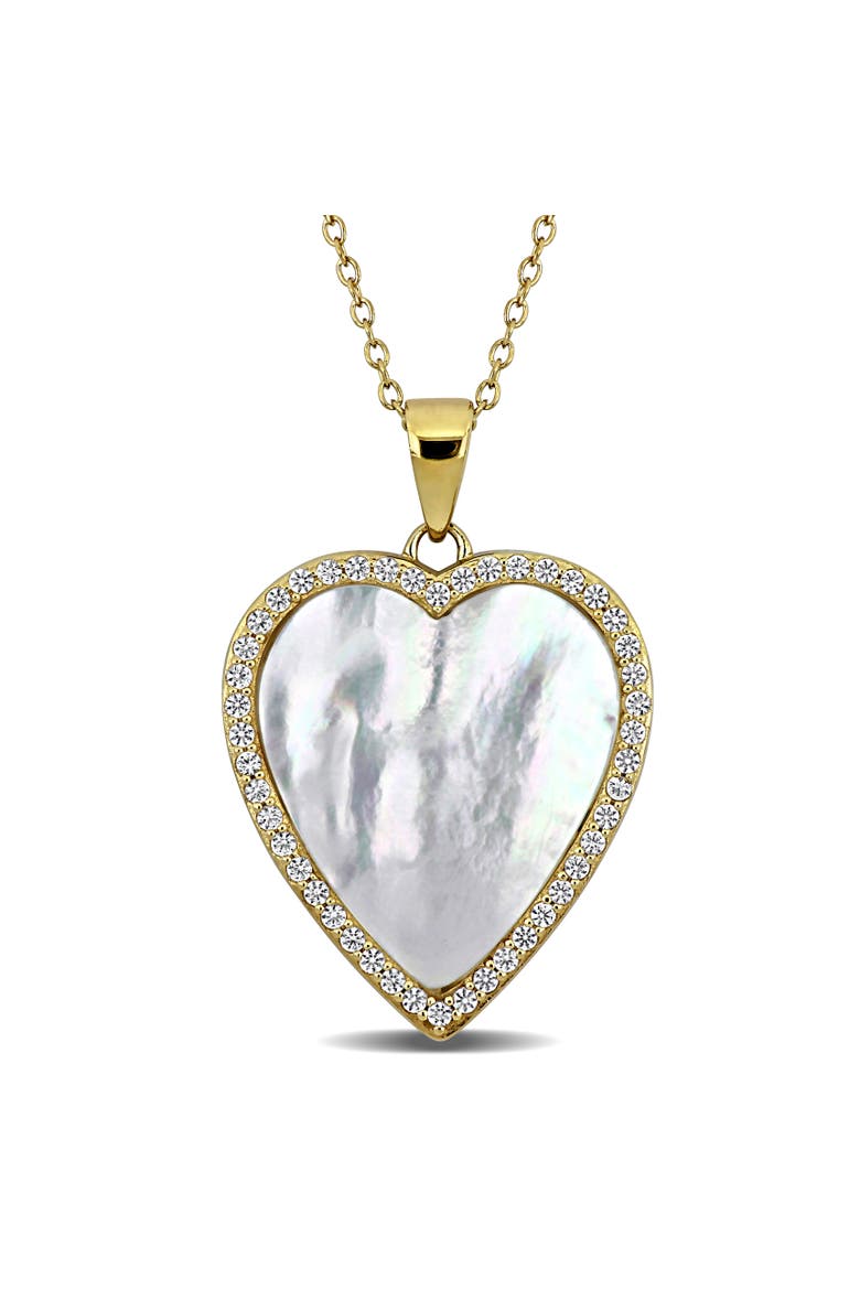 Stone & Created White Sapphire Heart Necklace, Main, color, Mother of Pearl